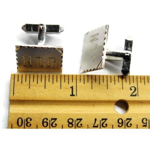 "JLM" Monogram Initial Cufflinks Vintage Sterling Silver 925 Curve Bullet Patina - Picture 4 of 10